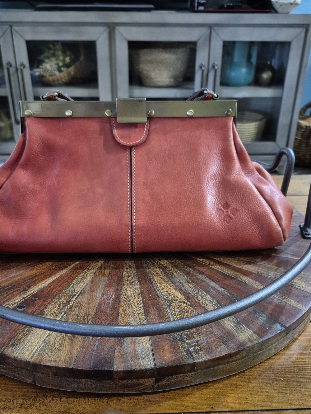 Patricia Nash Burnt Orange Leather Frame-Top Shoulder Bag